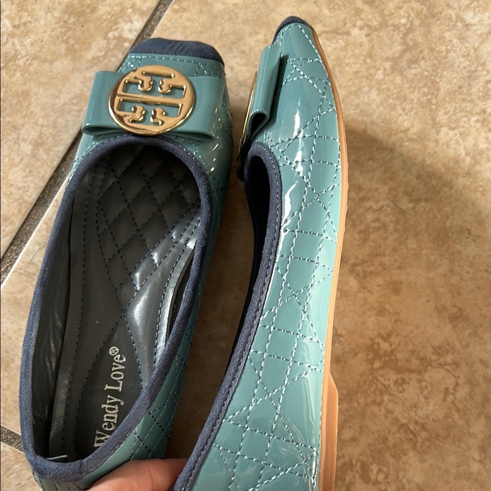 Windy love Women's Blue Flats with Gold Accent - Picture 7 of 13